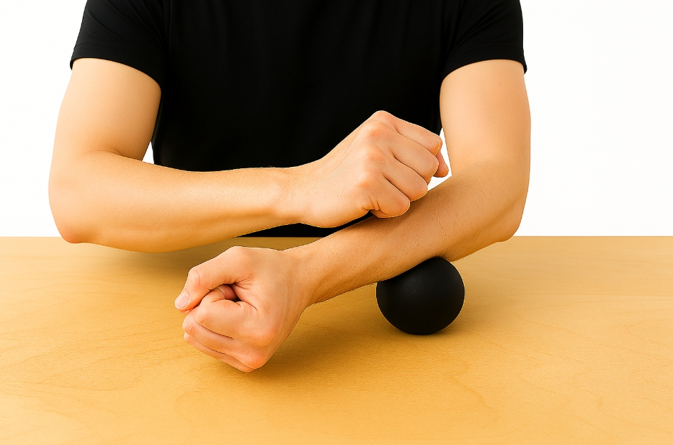 Kyynärvarren ja käsien hieronta hierontapallolla