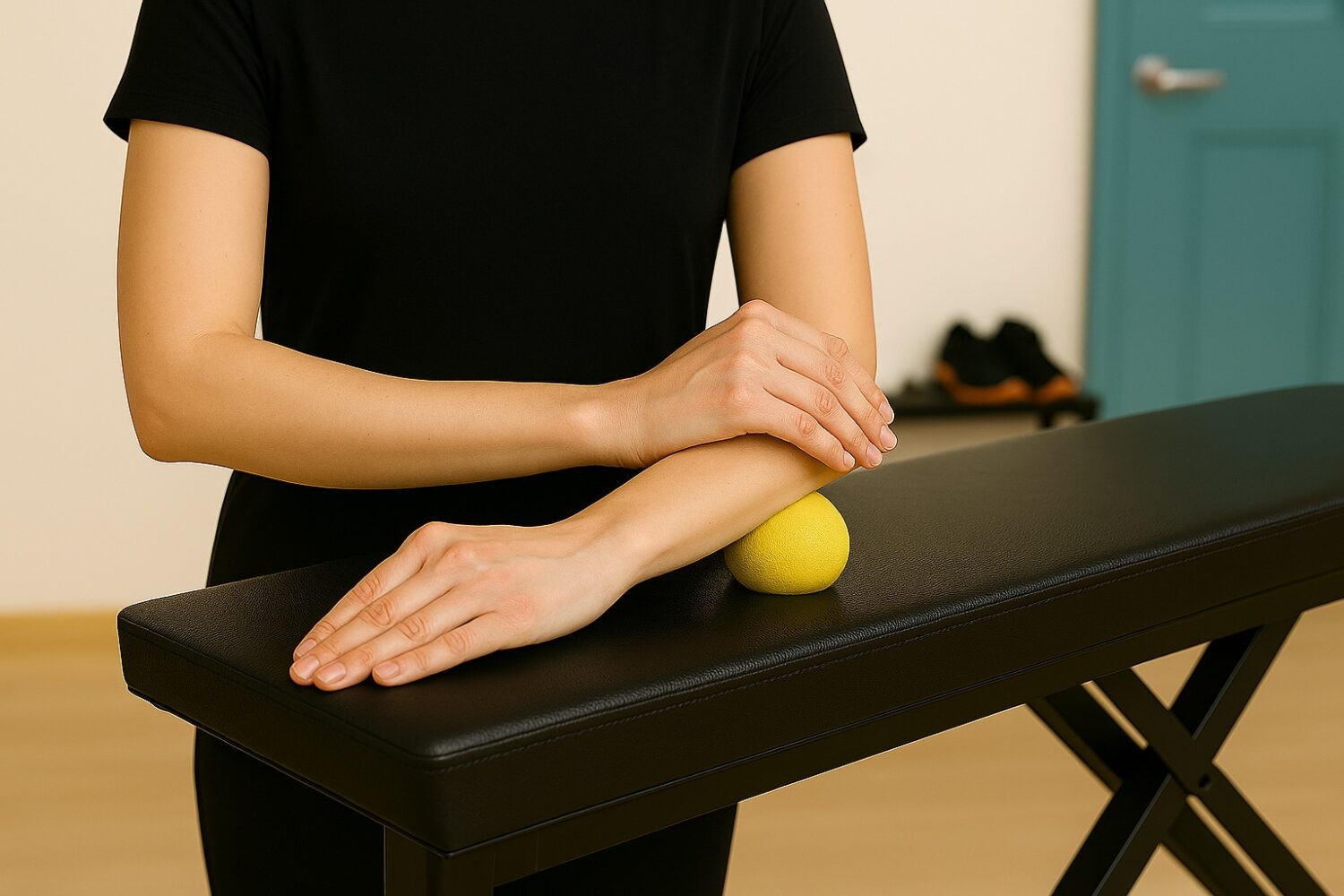 Kyynärvarren ulkopuolen hieronta pallolla